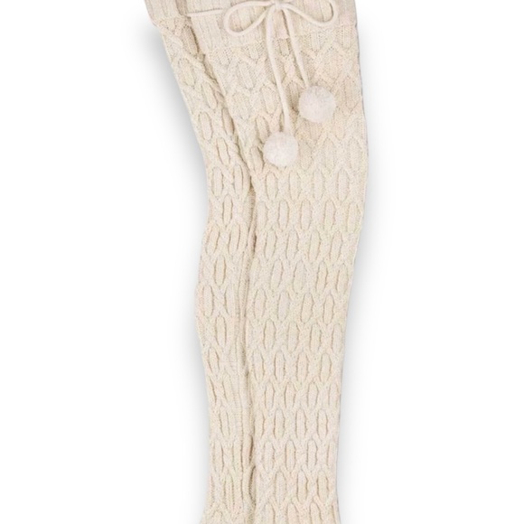 Cable Knit Socks Pom Pom Tassels Toppers Winter Above Knee Socks - Picture 3 of 4
